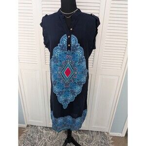 Aloki for the BeYOUtiful Shirt Dress Womens M Sleeveless Blue Sheath Boho Maxi